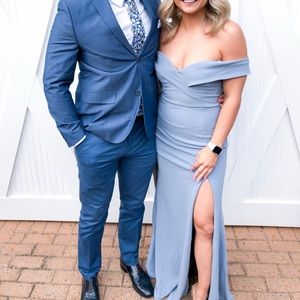 Lulu’s Song of Love BlueGrey Off-The-Shoulder Maxi